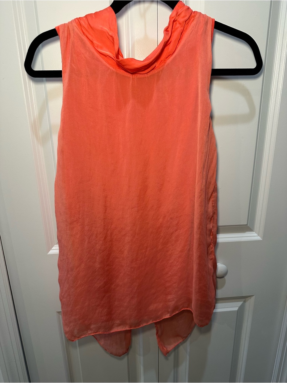 GUISY Sleeveless Coral Lightweight Chiffon Cowl-Neck Blouse 100% Silk Lined